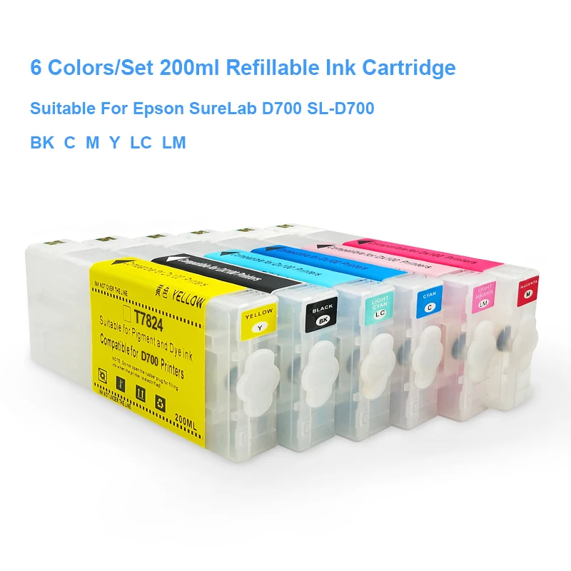 6 видов цветов/набор T7821 T7826 пустой пополняемый картридж с чипом для Epson SureLab D700 SL