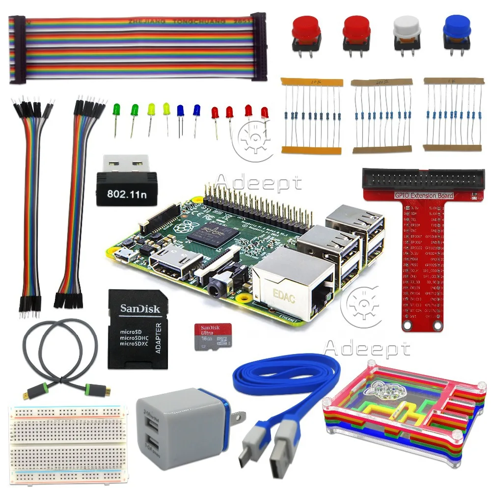Бесплатная доставка Raspberry Pi 3 пусковой набор Wi Fi HDMI радужная Pibow sd карта макетная