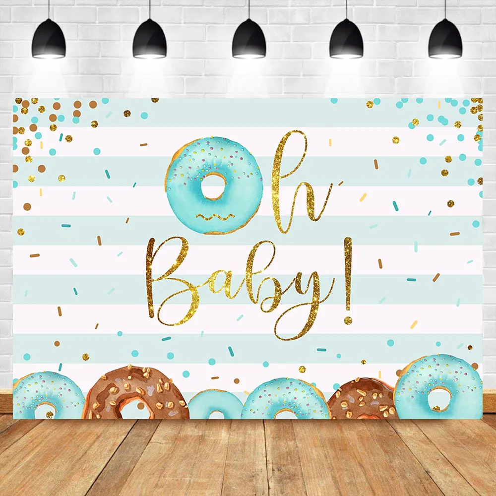 

NeoBack Girl Boy Donut Baby Shower Photography Background Newborn Sky Blue Stripes Gold Shiny Dots Booth Backdrop Photo Studio