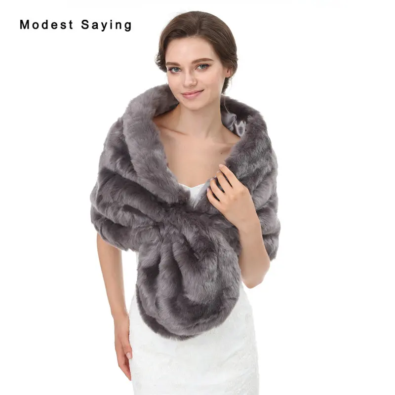 

Grey Faux Fur Wedding Shrugs 2017 New Arrival Formal Bridal Shawls Women Party Boleros Fur Stoles Warm Wraps Wedding Accessories