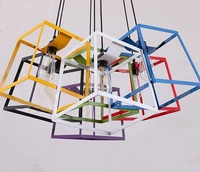 modern minimalist cube box frame pendant light geometric simple bar counter kitchen ceiling lamp light fixture
