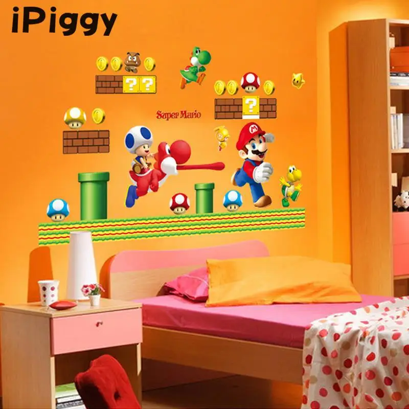 Super Mario Bros стены стикеры для детей номеров Детская комната украшение обоев Арт