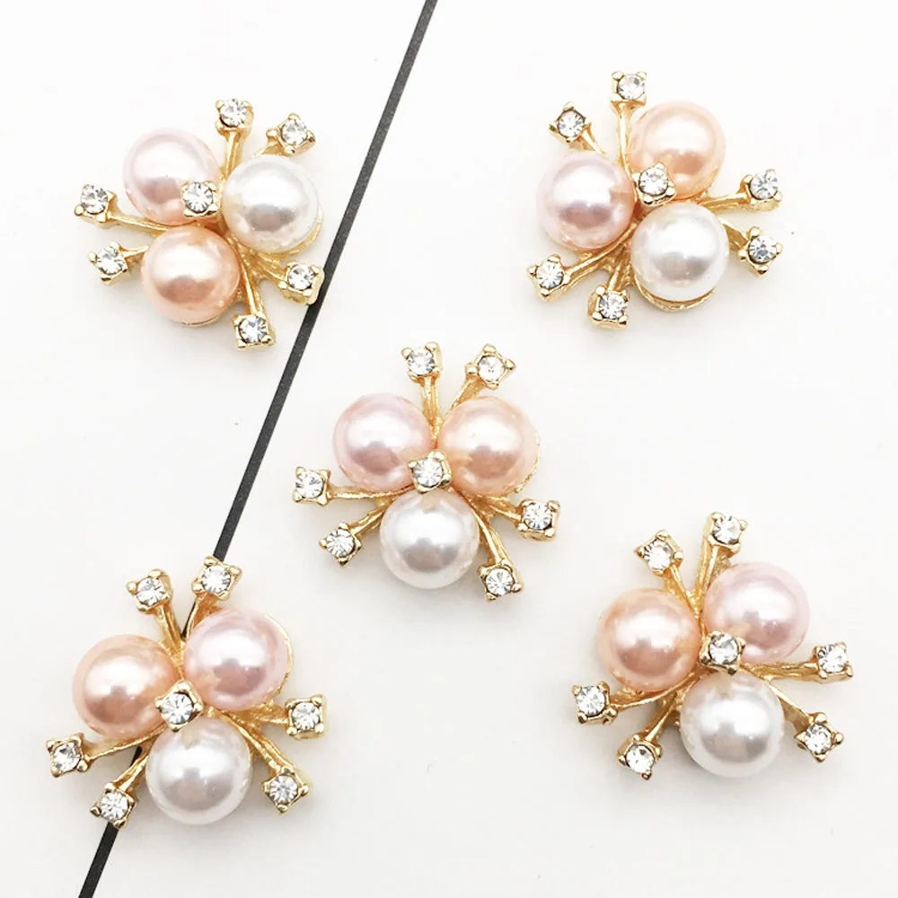 

10pcs/lot 20mm*20mm Alloy Pearl Rhinestone Buttons for Craft Wedding Invitation Card DIY Girl Hair Bowknot Metal Buttons