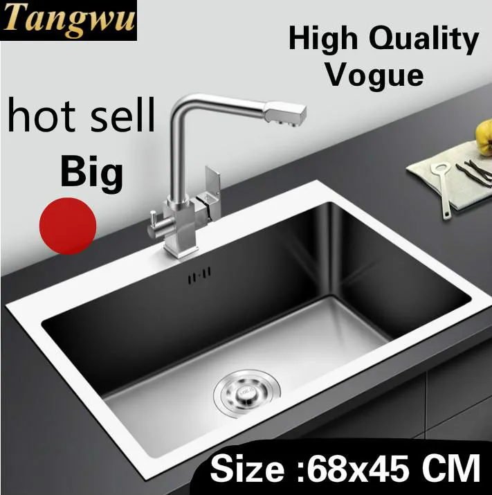 

Free shipping Home vogue big kitchen manual sink single trough do the dishes durable food grade 304 stainless steel 68x45 CM