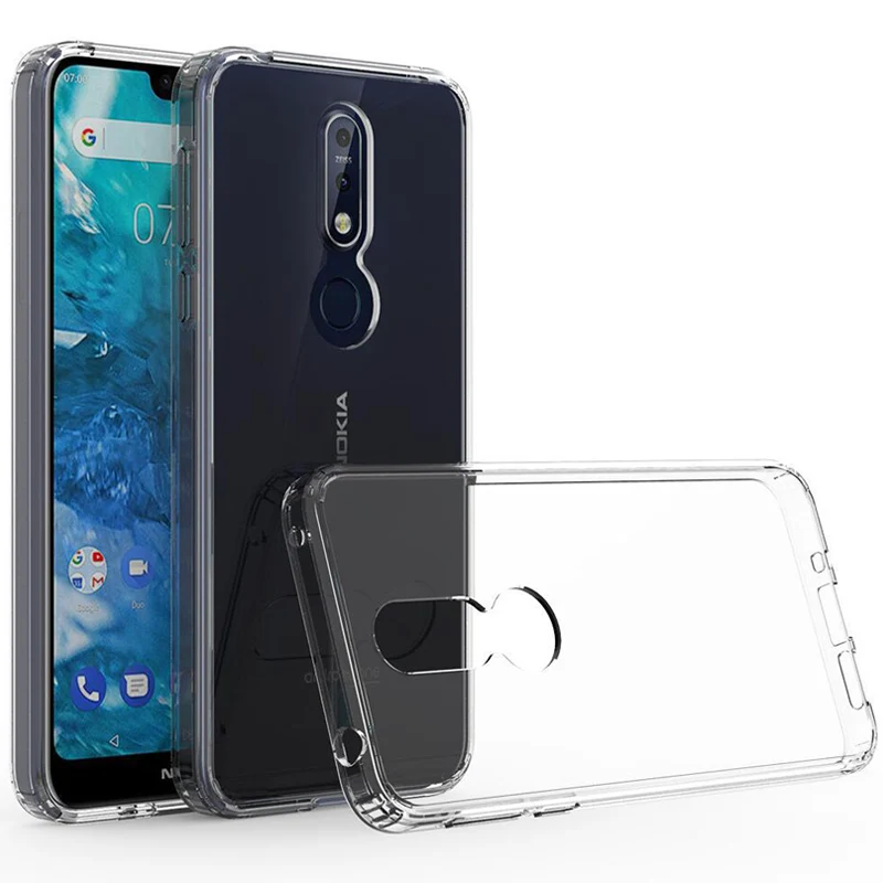 Для Nokia 7,1 Чехол 7 TPU бампер жесткий PC акриловый прозрачный Гибридный Кристальный чехол для телефона Nokia 7,1 7 Plus Nokia7.1 оболочка - Цвет: Прозрачный