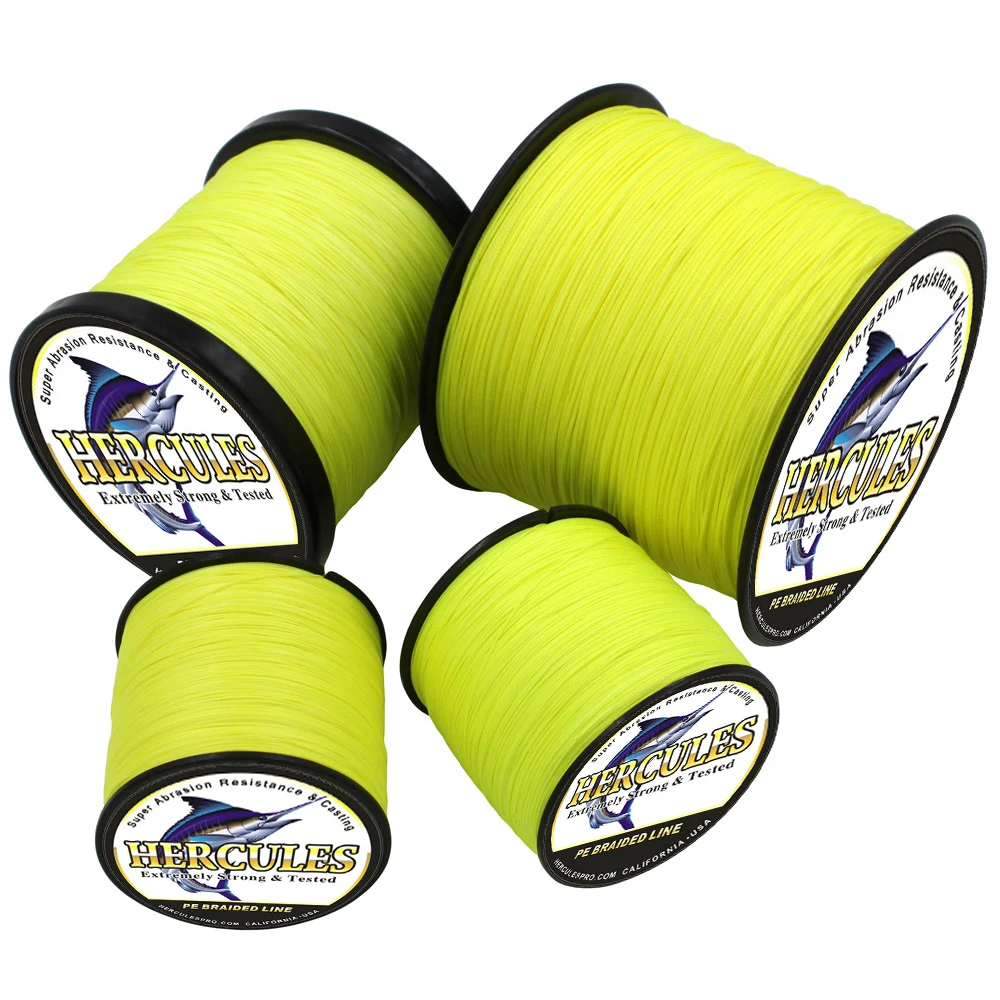 Hercules Braided Fishing Line 8Strands Fluorescent Yellow 100M 300M 500M 1000M 1500M 2000M Cord linha multifilamento for Fishing