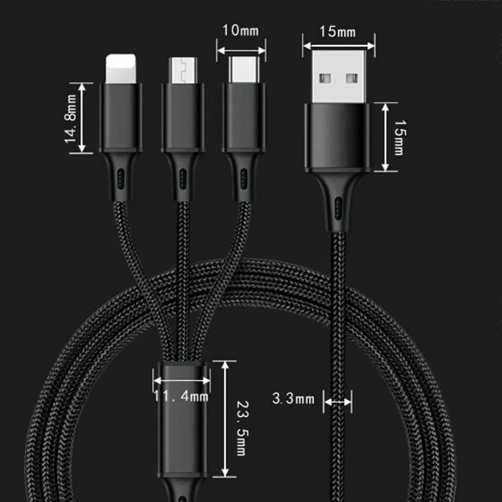 3 в 1 тройной кабель для Apple + type-C Micro USB мобильного телефона зарядный Android iPhone