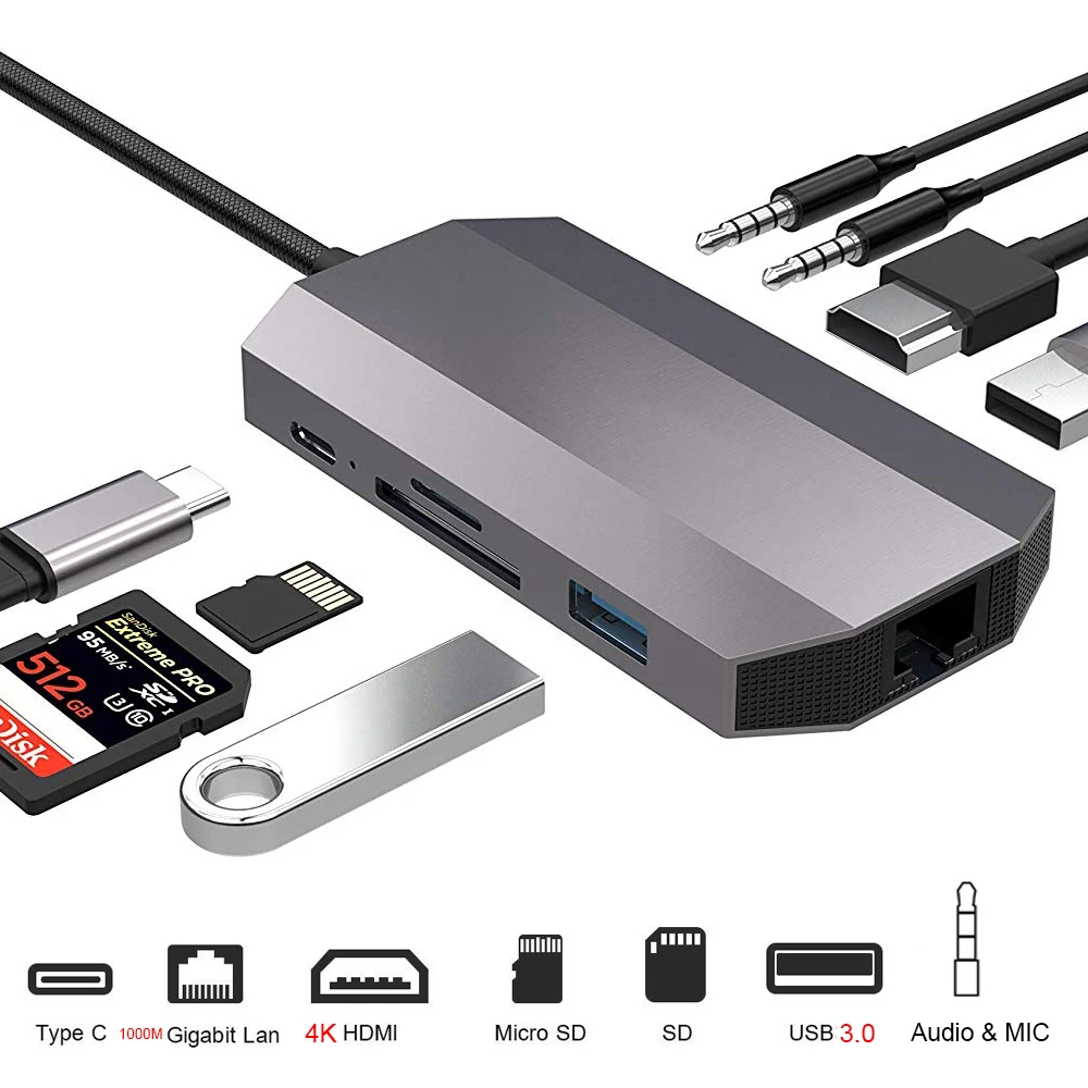 USB C концентратор тип C аудио Dex станция Thunderbolt 3 с HDMI 4K RJ45 1000 Мбит/с USB 3,0 для samsung Note 8 S8 S9 Macbook Pro huawei