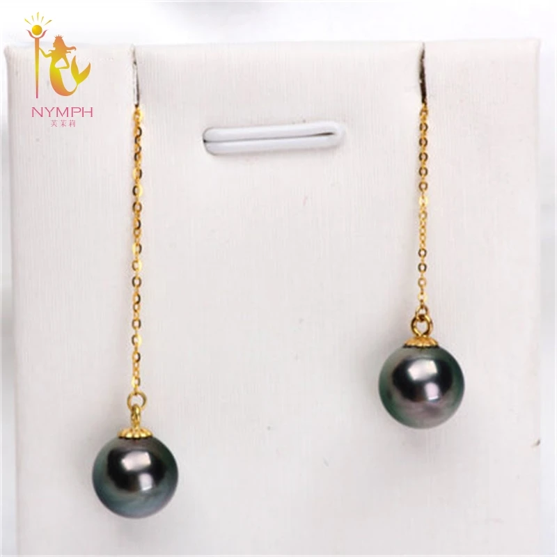 Серьги с жемчугом NYMPH 18 К желтое золото Tahitian Black Drop AU750 изящные украшения ED354 |