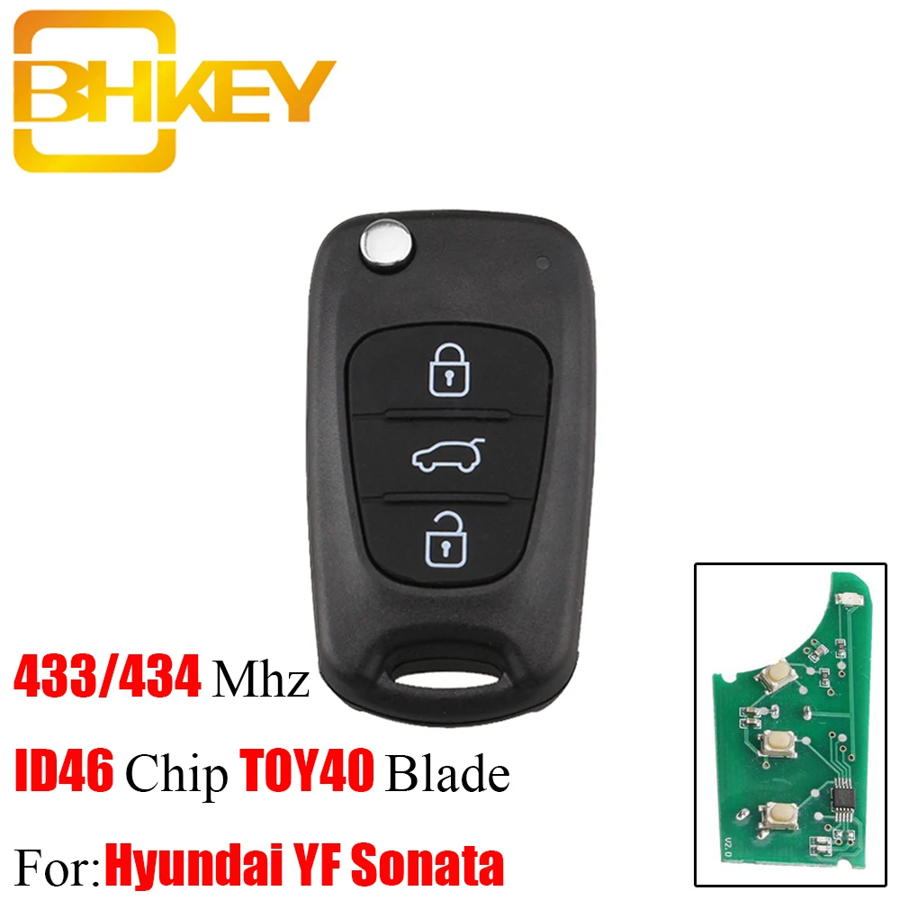 

BHKEY 3Buttons 433Mhz Folding Remote Car key For Hyundai Transponder Chip ID46 TOY40 Blade For Hyundai 2011 2012 2013 YF Sonata