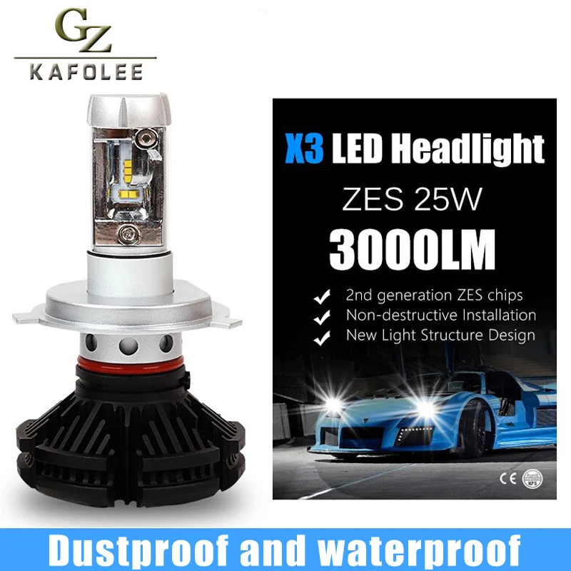 

GZ KAFOLEE 2 Pcs Auto Headlight h4 led High Low Beam H1 H3 H7 6000LM H8 H9 H11 9005 9006 12V 24V LED Headlight Bulb Super Bright