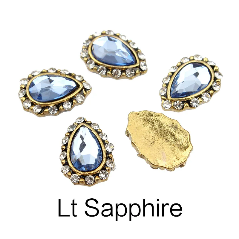 Lt Sapphire 10 шт./лот, античные капли воды, сплав, 3d дизайн ногтей, Декор, ногти, шарм, кристаллы, бриллианты, СТРАЗА под камень, ювелирные изделия, аксессуары, стразы - Цвет: Lt Sapphire