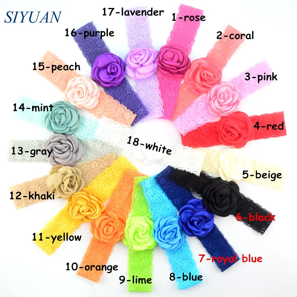 50 шт./лот эластичная Кружевная повязка на голову со сгоревшими атласными розами