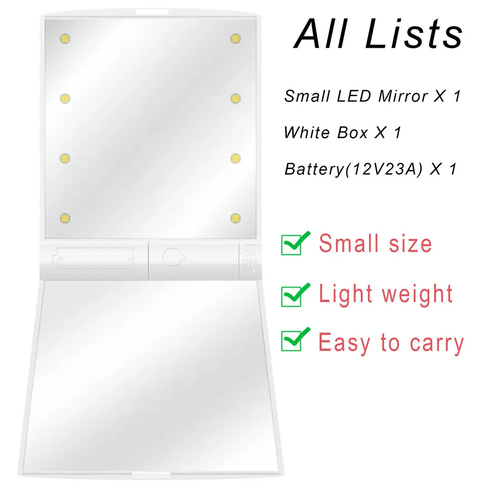 Small Mirror White 22 светодиодный светильник с сенсорным экраном, зеркальная лампа для макияжа 2X, 3X, 10X, лупа, USB или батареи, карманная ручная косметичка, мини стекло с коробкой Zeasky - Цвет: Small Mirror White