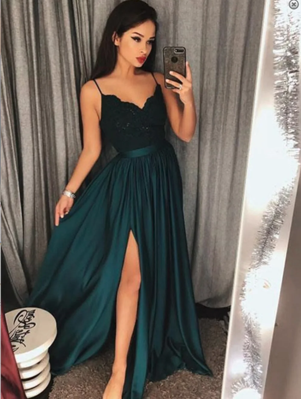 Bbonlinedress, длинное платье для выпускного вечера, es, длинное ТРАПЕЦИЕВИДНОЕ ПЛАТЬЕ на тонких бретелях, платье для выпускного вечера с высоким разрезом, элегантное вечернее платье, vestido-de-festa