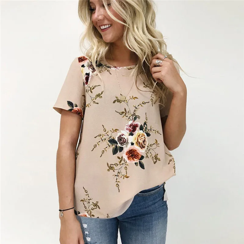 2018 Лето Boho Туника Топы Для женщин повседневные цветочные рубашки Femme короткий