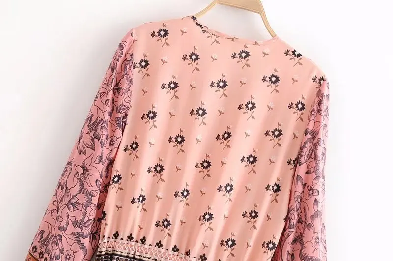 Свободные печати Boho Макси женское платье длинные летние винтажные пляжные платья V образным вырезом Пояса Вечерние Vestido