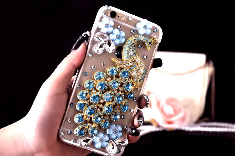 XSMYiss шикарный роскошный мягкий чехол со стразами и цветком павлина для Samsung S6 S7 S8 S9