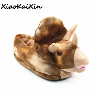 unisex 3d animals slippers adultchildren triceratops style home slippers brownpinkblue winter warm short plush house shoes