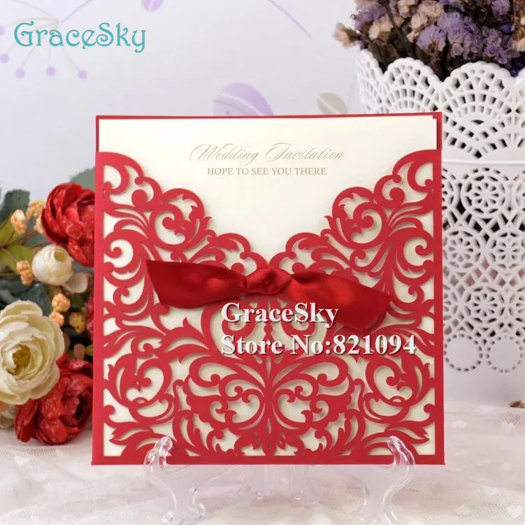 50pcs/lot Free shipping Laser Cut European Classic Lace Flowers Vine Design Wedding Party Invitation Card with Blank Inner Sheet |