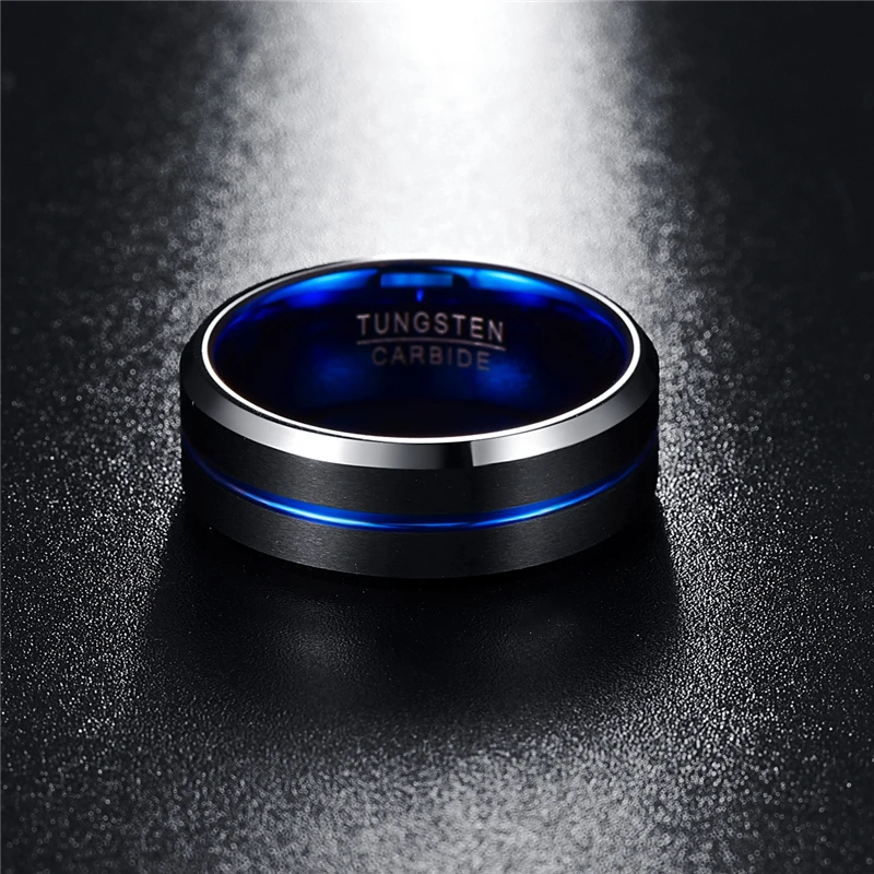 Anillos para hombres 8 мм полировка модное мужское кольцо 100% карбид вольфрама синие Черные