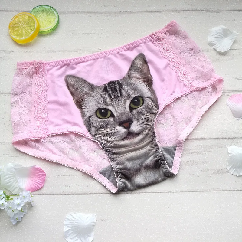 Женские кружевные бесшовные трусики с принтом кошки|underpants women|cotton intimatesseamless briefs |