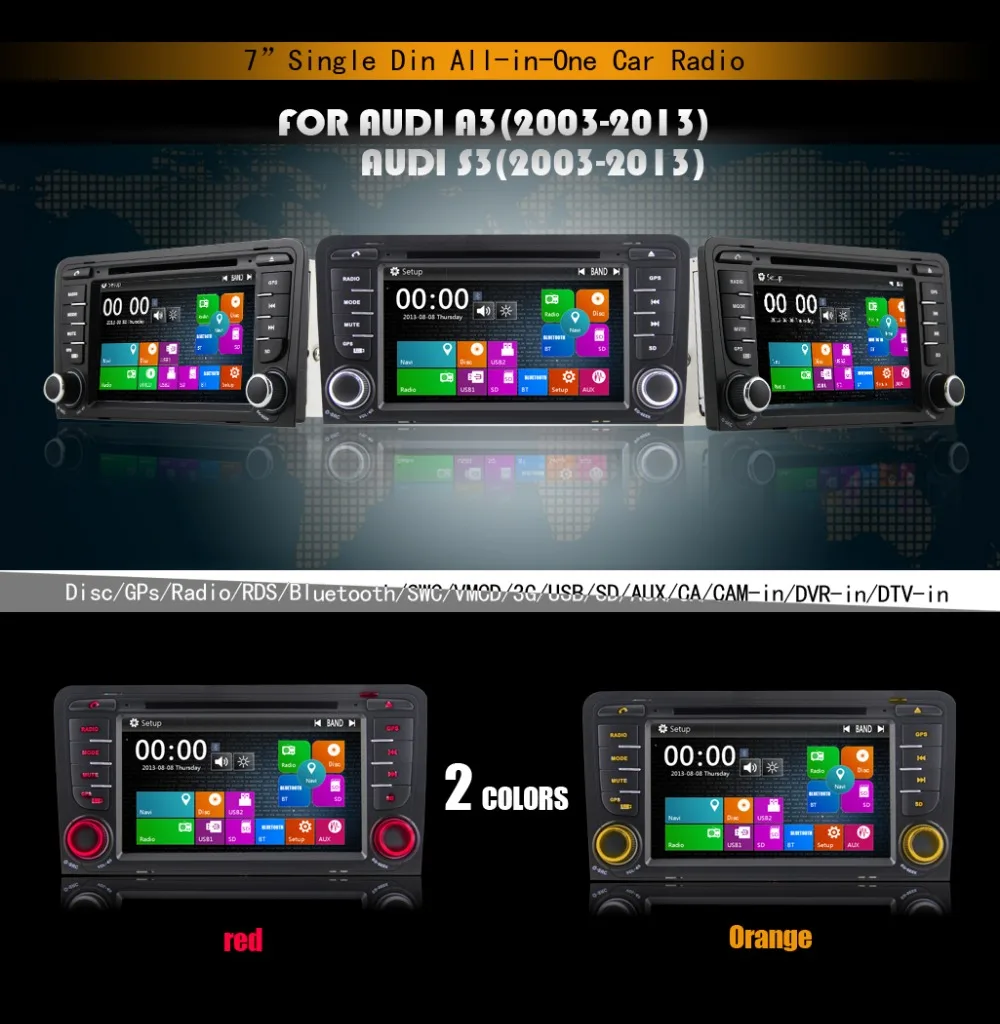 Eunavi 2 Din Автомобильный dvd-плеер для AUDI A3 S3 RS3 с 3G USB GPS BT IPOD FM RDS сабвуфер навигация