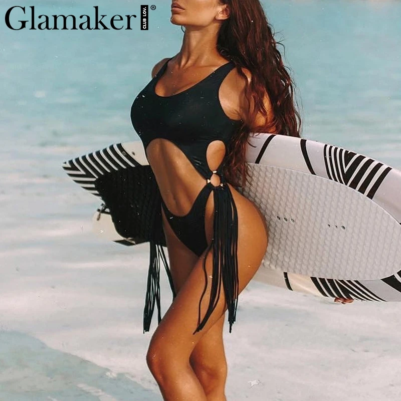 Боди Glamaker леопардовое с кисточками вырезом женское сексуальное высоким черное