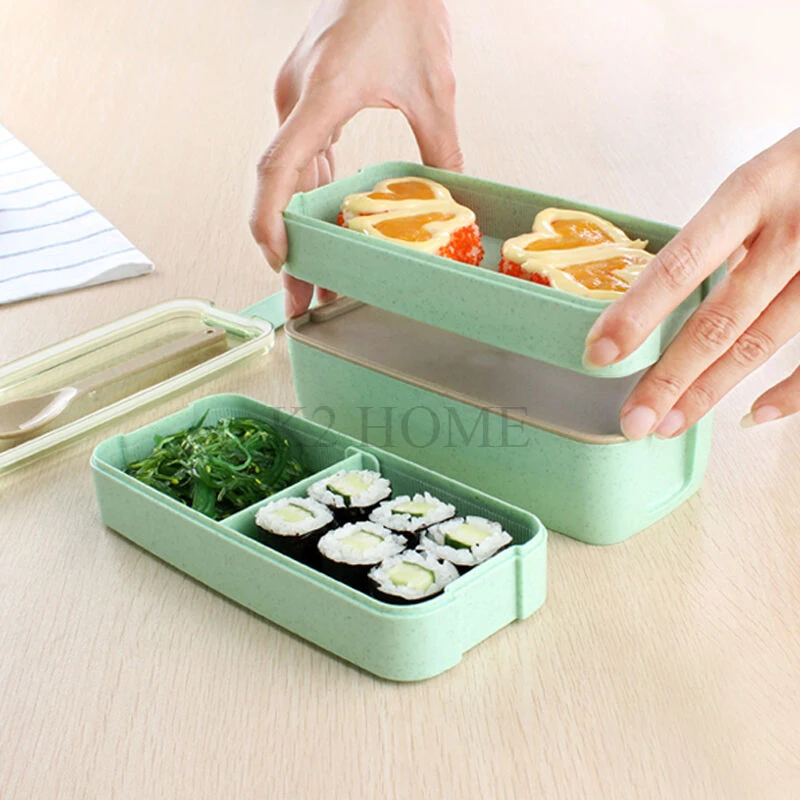Трехслойная коробка для ланча, Bento, герметичный контейнер для хранения еды, контейнер для приготовления еды, BPA бесплатно, Штабелируемый контейнер 3в1