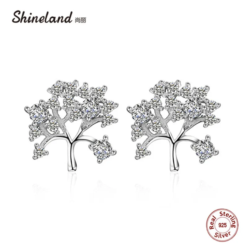 Женские серьги-гвоздики Shineland 100% 925 пробы серебро дерево жизни CZ | Украшения и