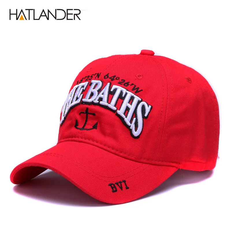 HATLANDER, Хлопковые бейсболки с вышивкой в виде якоря, модные спортивные шапки, регулируемая уличная Кепка От Солнца, бейсболка, мягкая Кепка gorras dad hat - Цвет: red