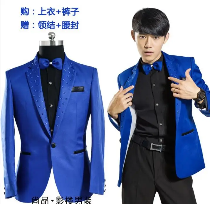 Stage diamond clothing for men suit set with pants 2020 mens wedding suits costume groom formal dress singer star style dance
