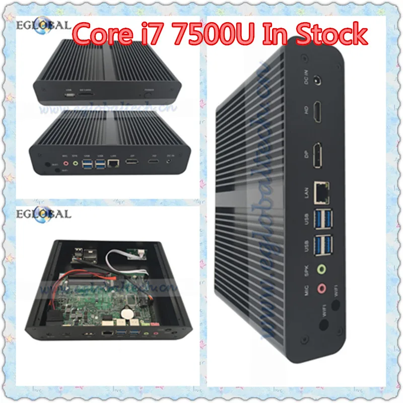 Безвентиляторный мини ПК Eglobal 7Gen Core i7 7500U Max 3 5 ГГц Intel HD Graphics 620 микро компьютер HTPC