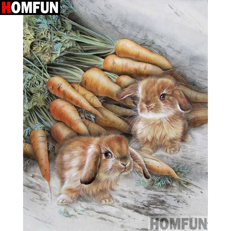 Алмазная живопись HOMFUN A16686 алмазная вышивка кролик морковка полное покрытие
