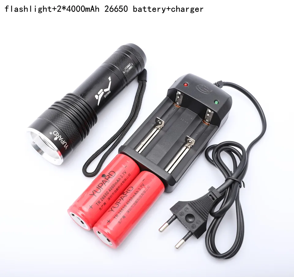 26650batterycharger Дайвинг фонарик УФ фиолетовый свет T6 светодиодный L2 светодиодный водонепроницаемый подводный заполняющий свет высокой мощности факел Фонарь 26650 18650 - Испускаемый цвет: 26650batterycharger