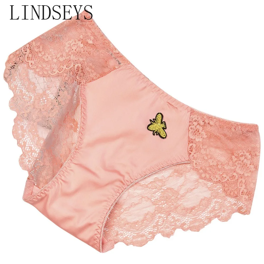 Для женщин прозрачные низкой талией Underpant дамы Би вышитые женские трусики