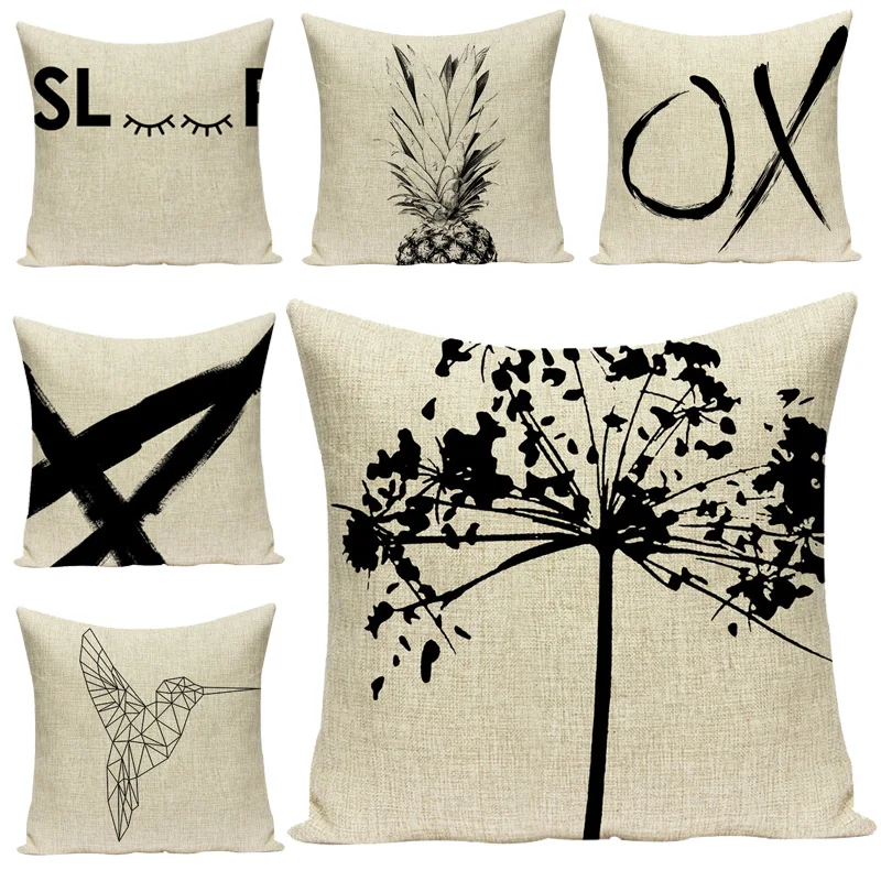 

Черные буквы, геометрические узоры флоры и фауны, наволочки высокого качества, льняные хлопковые наволочки, декоративные автомобильные див...