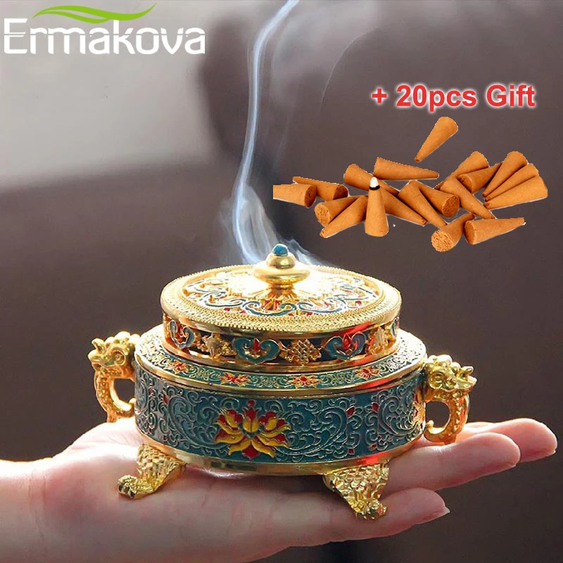 ERMAKOVA держатели для благовоний горелка 4 дюймов Тибетский Стиль окрашенные эмаль цинкового сплава катушки держатель для благовоний украшения дома и офиса подарок