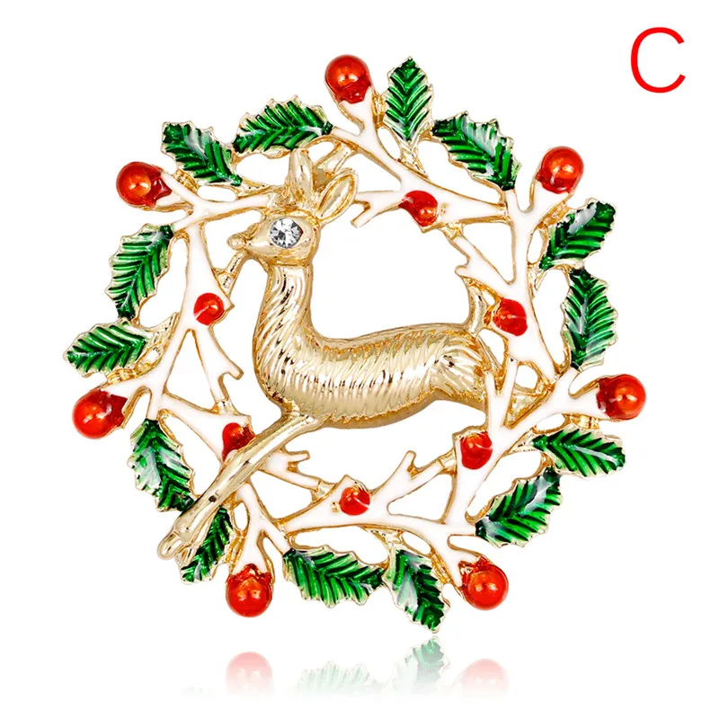 Брошь женская эмалированная с красным ботинком в виде оленя снеговика вечерние |