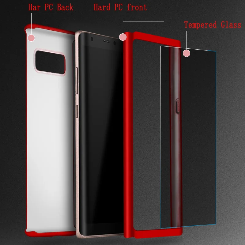 360 градусов полностью защитные Твердые Чехлы ПК для samsung Note 3 4 5 + закаленное стекло