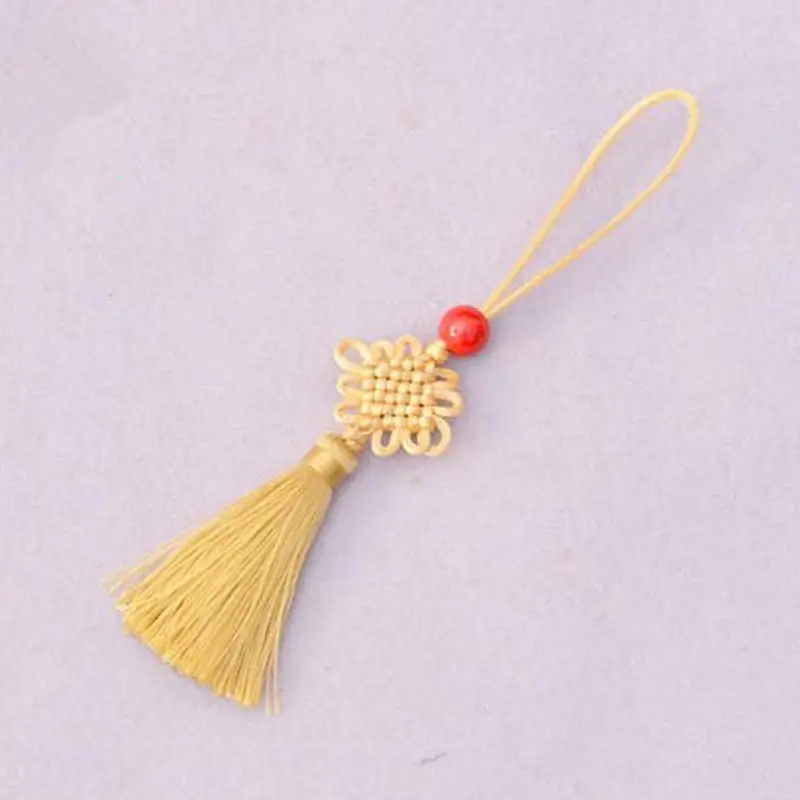 DoreenBeads 1 шт. мини ключ кисточкой бисерная бахрома китайские узлы для веера расческа Закладка сумка шапки автомобиль крестиком украшения 6,5 см - Цвет: beige