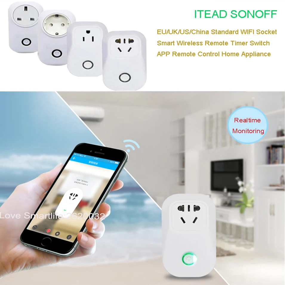 

Itead Sonoff S20 Wireless WIFI Remote Control Socket Smart Timer Plug Smart Home Power Socket EU US UK Standard by App Ewelink