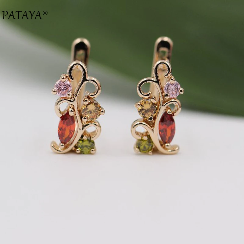 Женские серьги с цветком PATAYA нестандартные из розового золота 585 пробы