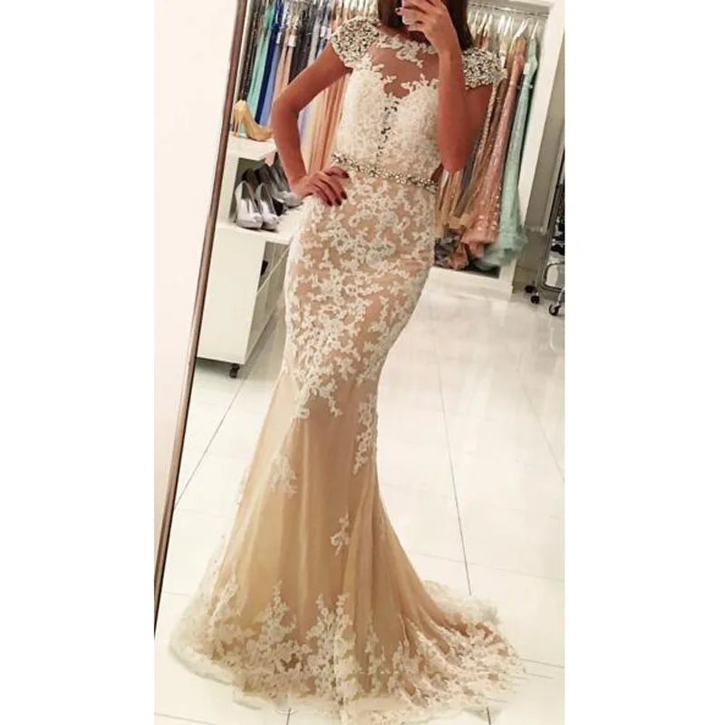 Sexy Open Back Prom Gown Appliques Cap Sleeve Mermaid Dresses vestido de festa Lace Formal dress vestidos baile |