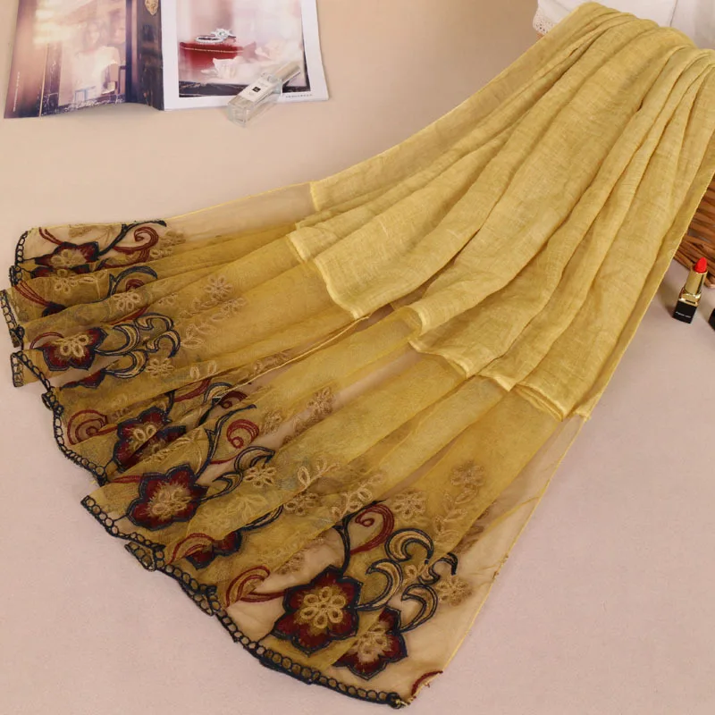 

NEW winter lace patchwork scarf Islam head scarves embroidered plain Muslim hijabs headscarf shawl large size brand wraps