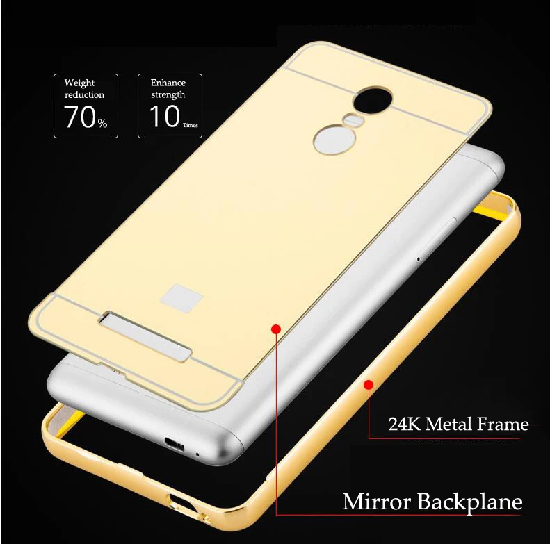 Для Xiaomi Redmi Note 4x покрытие корпуса Алюминий Рамки + акриловой крышкой зеркала для