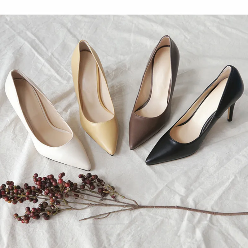 Black Autumn Shoes Woman Thin High Heels Women Pumps Sexy PU Leather Working Pointed Toe K-158 | Обувь