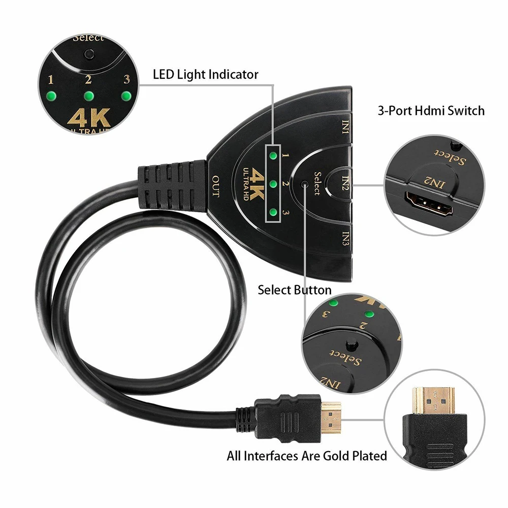 3 портовый Коммутатор HDMI Переключатель AV переключатель адаптер преобразователь