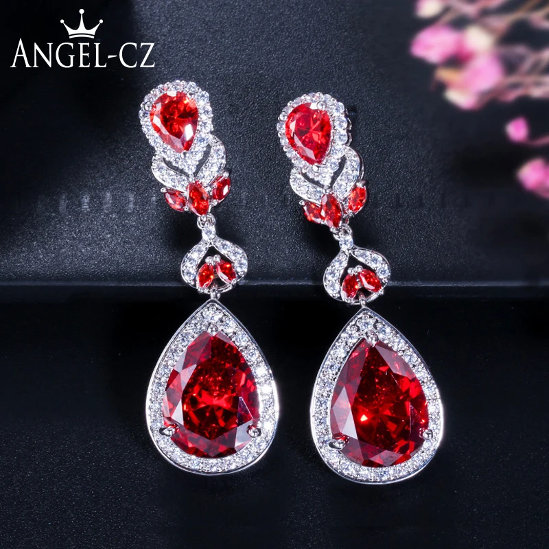 Женские длинные серьги ANGELCZ с подвеской из красного фианита AAA большие висячие