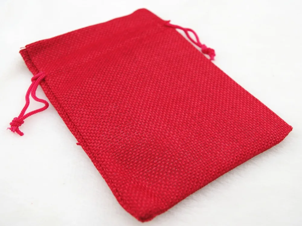 

10x14cm 50pcs red Burlap linen jute bag drawstring bracelet necklace jewelry package bag small gift bag Wedding packaging bag